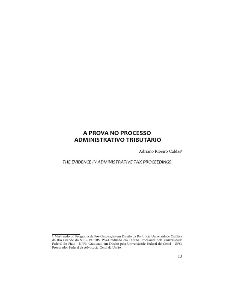 Prova no Processo Administrativo Tributário | PDF | Prova (jurídico ...