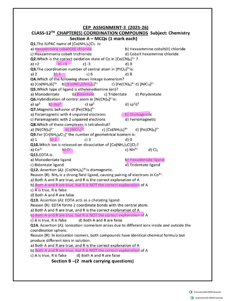 12th Chemistry Assignment 3 Solved | PDF