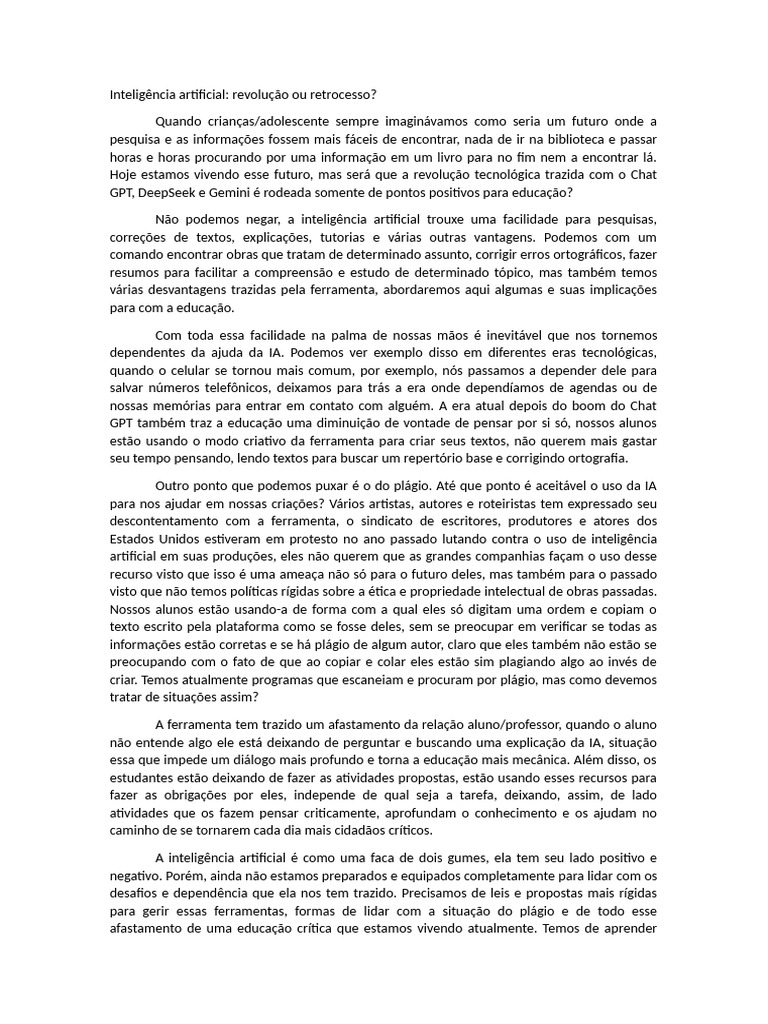 Impactos da IA na Educação Atual | PDF | Inteligência artificial ...