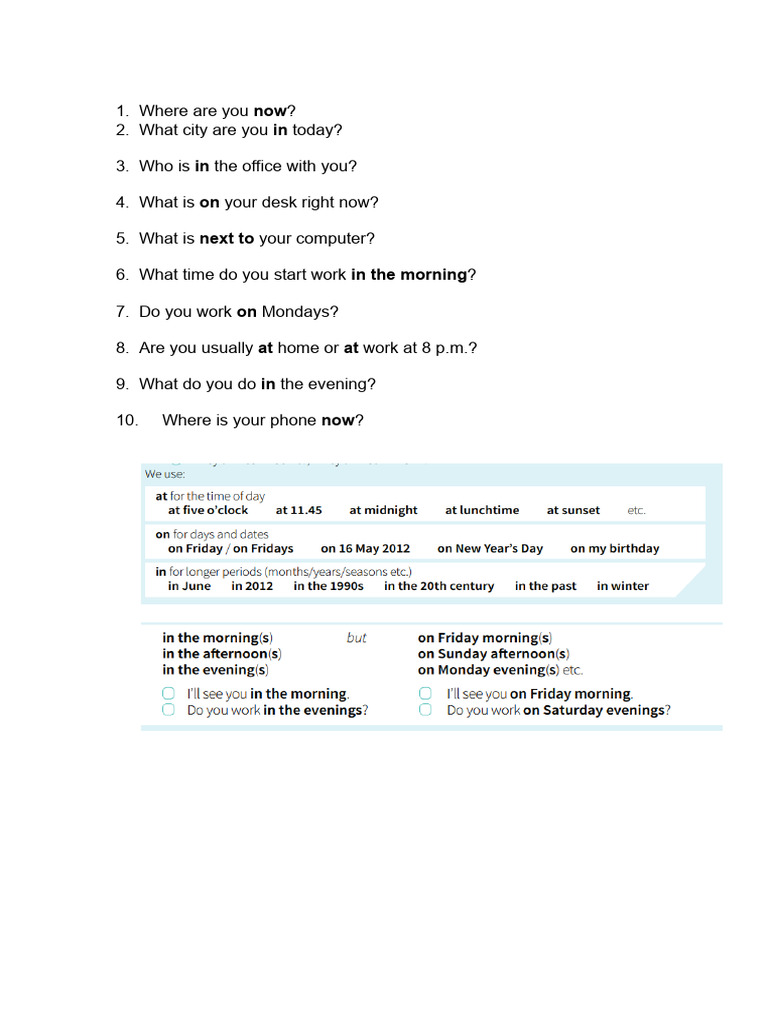 Daily Work Environment Questions | PDF