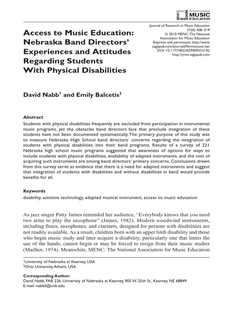 Nabb Survey Article JRME | PDF | Disability | Likert Scale