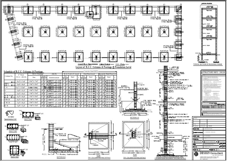 RCC Column and Footing Schedule | PDF | Concrete | Beam (Structure)
