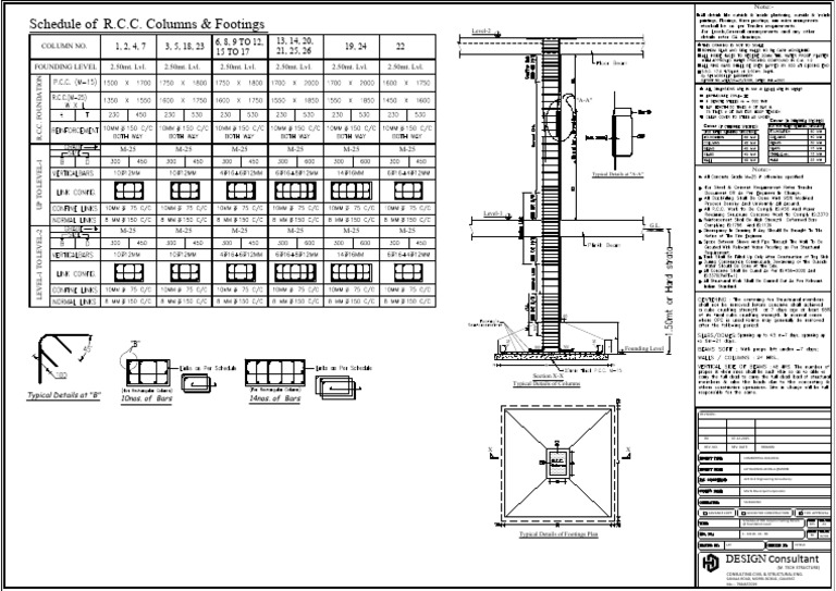 RCC Column and Footing Schedule | PDF | Engineering