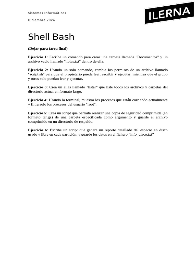 Ejercicios de Shell Bash para Sistemas Informáticos | PDF