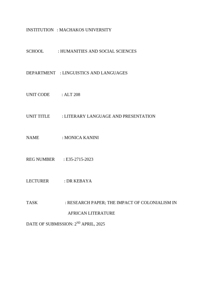 Alt 208 Research Paper | PDF | African Literature | Postcolonialism