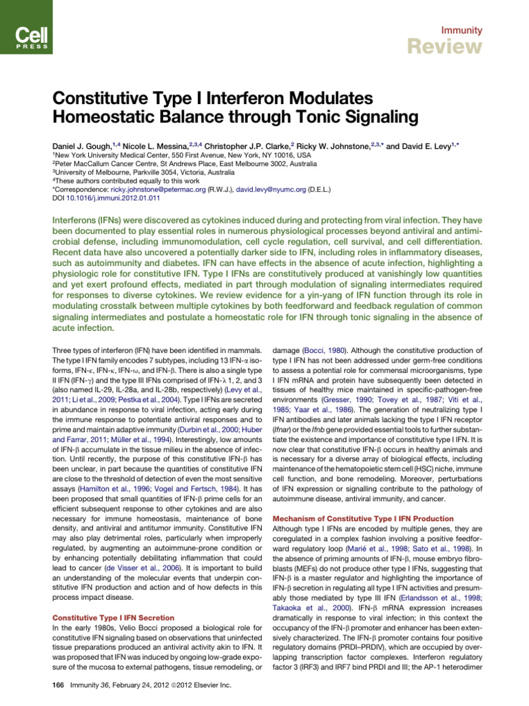 Type I Interferon and Immune Homeostasis | PDF | Interferon ...