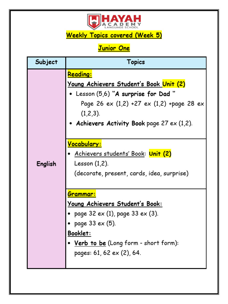 English Science and Maths Weekly Topics5 | PDF