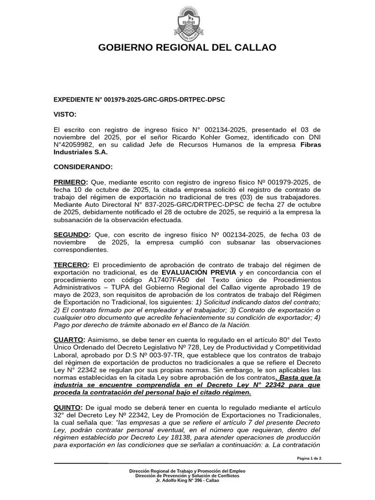 Auto Directoral r2275 2025 Drtpe DPSC | PDF | Exportaciones