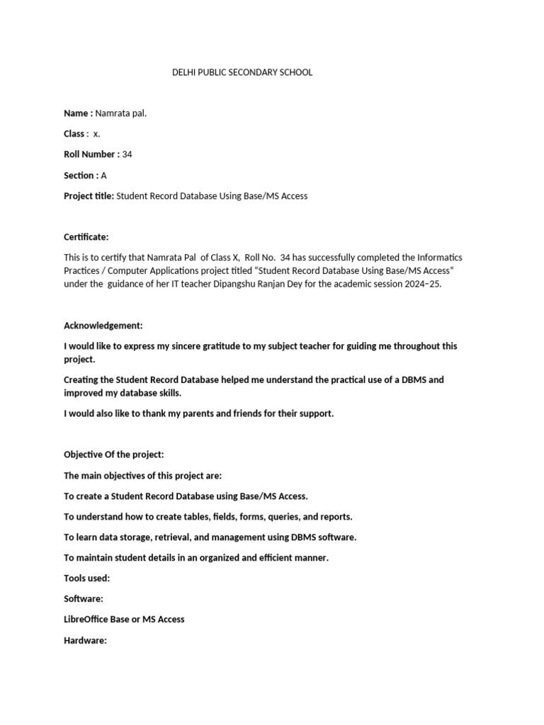 Student Record Database Project Overview | PDF