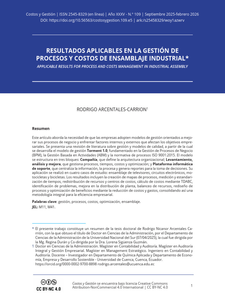 Costos+y+Gestión+109+ +ART+7 | PDF | Procesos de negocio | Lenguaje de ...