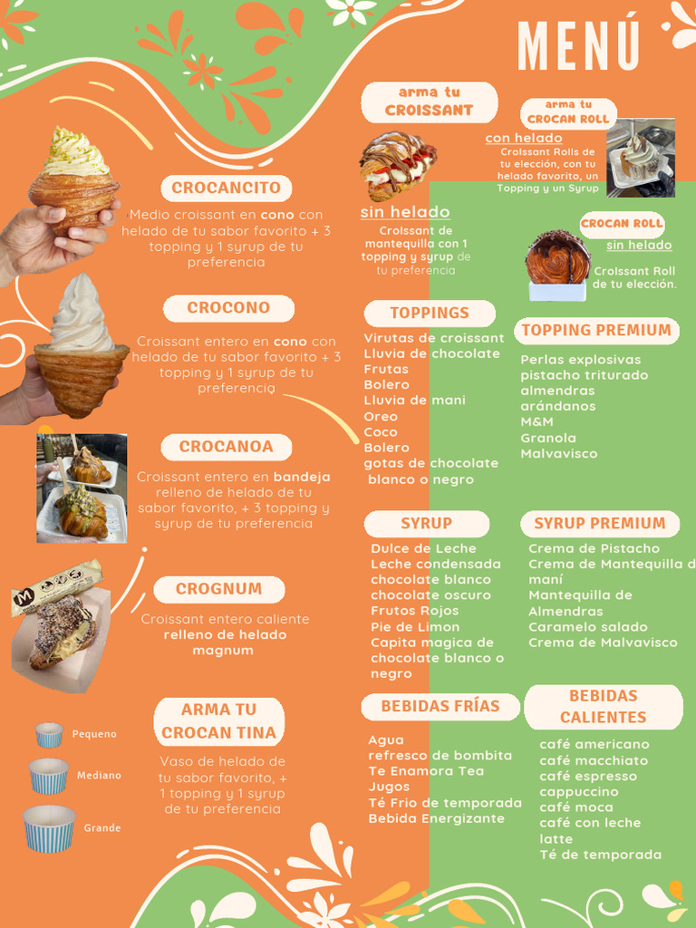 Carta Menú Productos Heladería Rosa y Verde | PDF | Helado | café