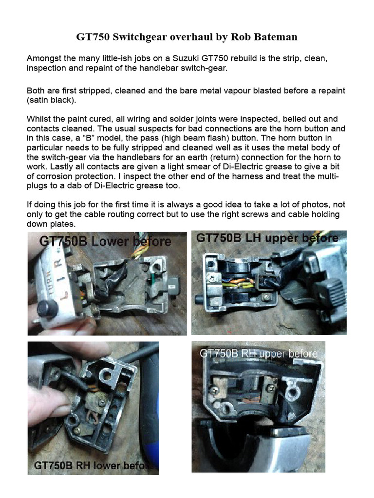 Suzuki GT750 Switchgear Overhaul Guide | PDF