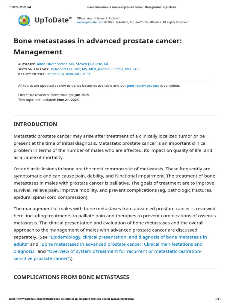 Bone Metastases in Advanced Prostate Cancer - Management - UpToDate ...