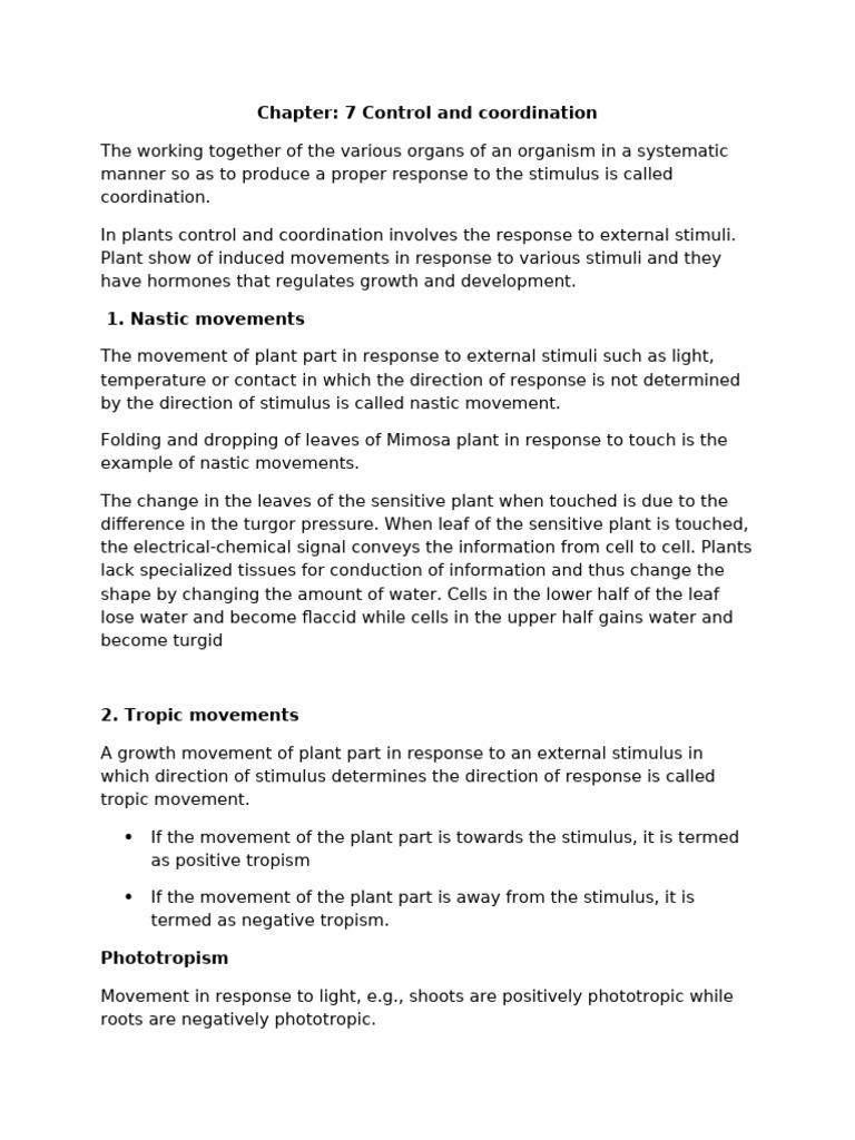 Chapter - 6 Control and Coordination in Plants | PDF | Plant Hormone ...