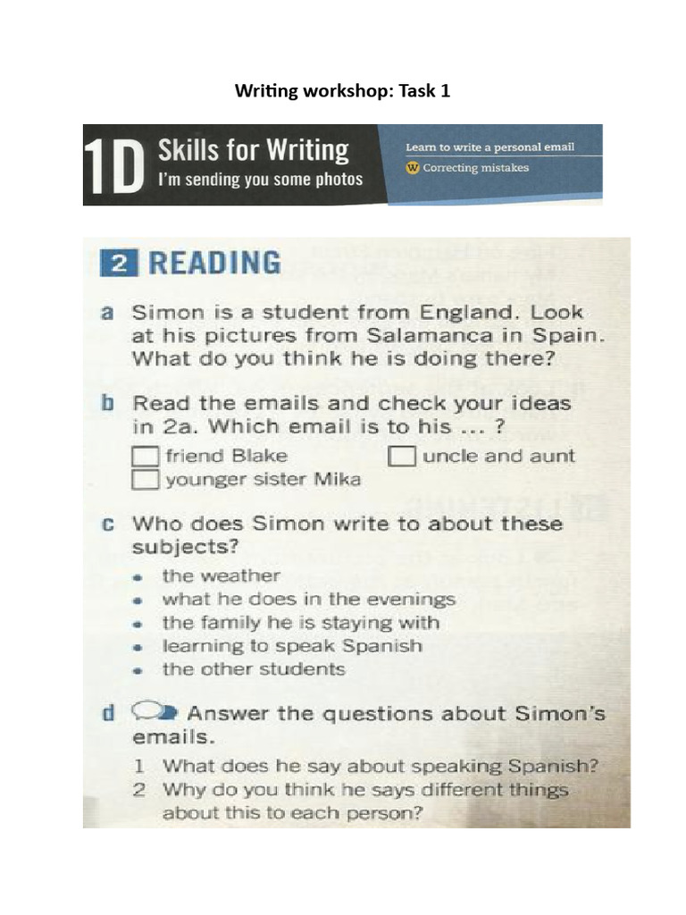 Writing Workshop Task 1 Guide | PDF