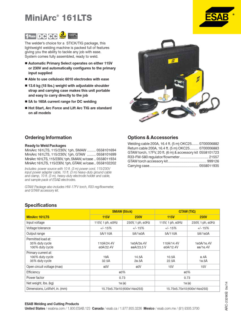 ESAB MiniArc 161LTS Welding Packages | PDF | Electronics | Electric Power