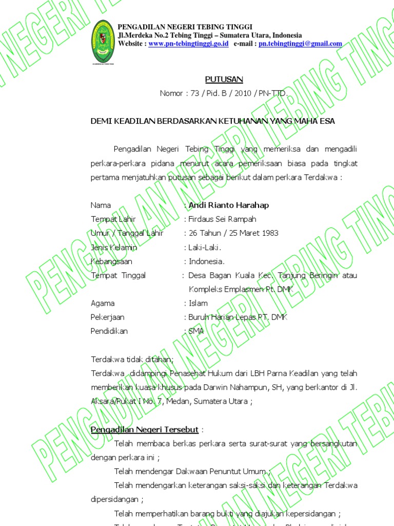 Contoh Surat Dakwaan