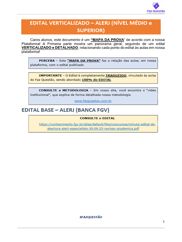 Mapa da Prova ALERJ: Edital e Aulas | PDF | Pronome | Administração pública