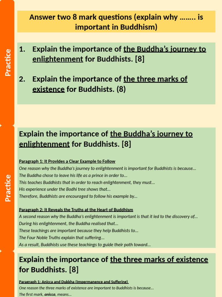 8 Mark Qs (Buddha's Enlightenment & 3 MoE) | PDF