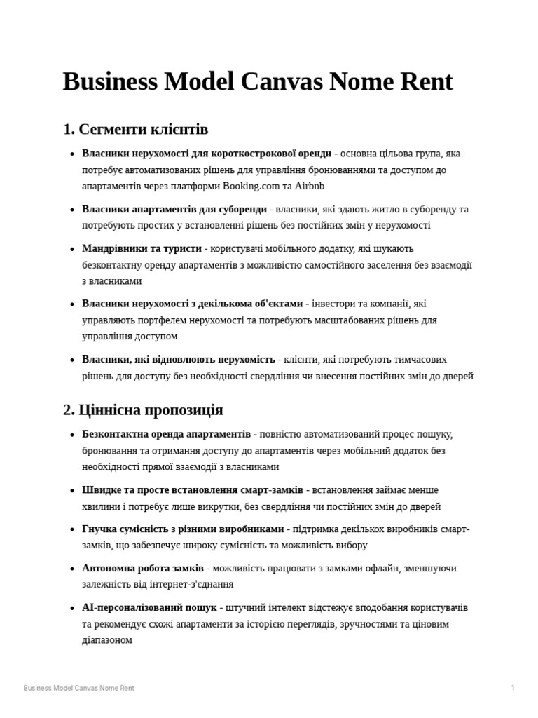 Business Model Canvas Nome Rent | PDF