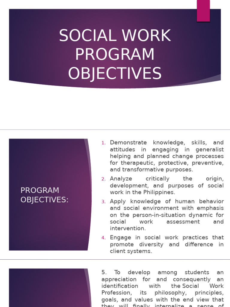 Social Work Program Objectives Overview | PDF | Social Work | Knowledge