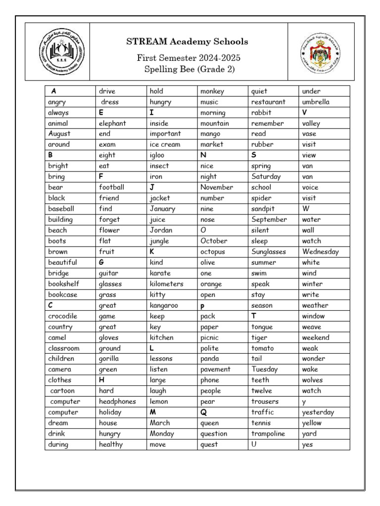Grade 2 Spelling Bee Word List | PDF