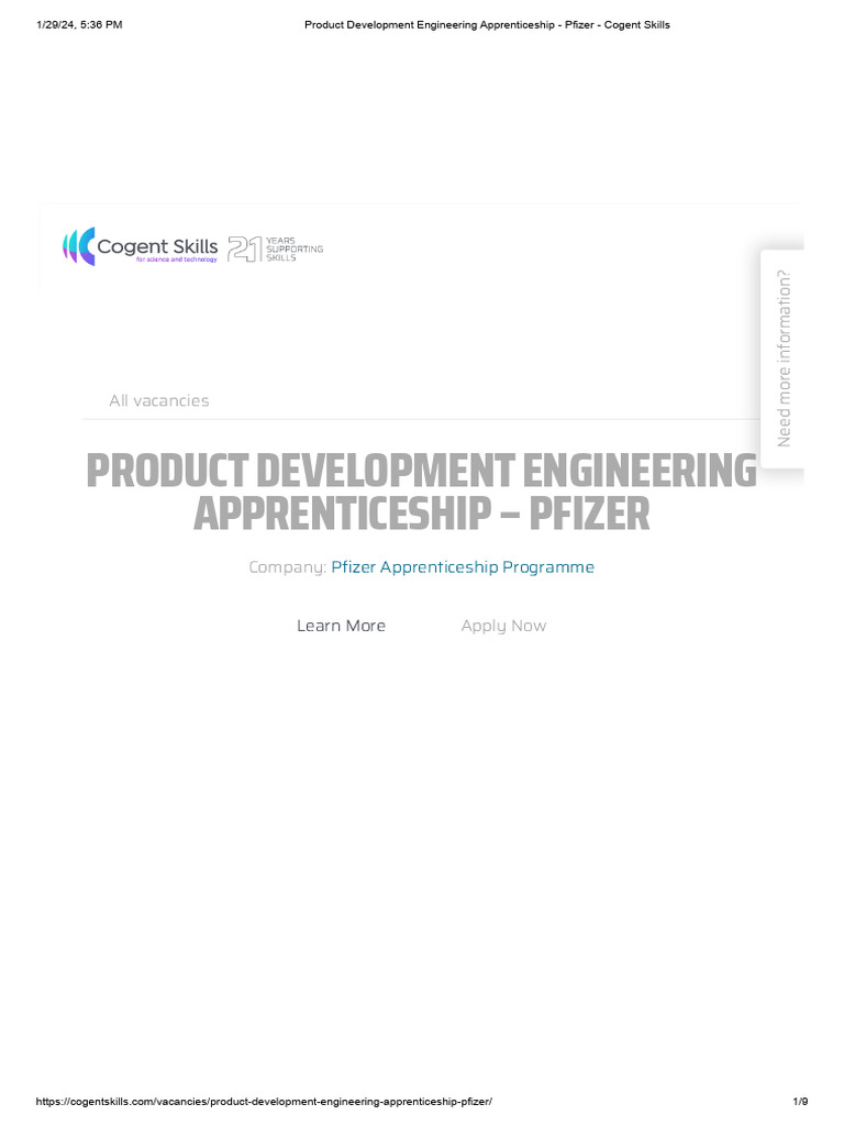 Product Development Engineering Apprenticeship - Pfizer - Cogent Skills ...
