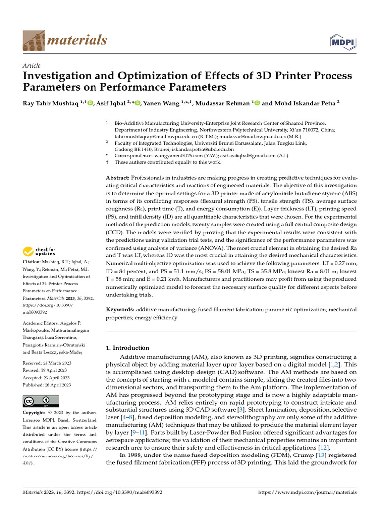 3D Printer Parameter Optimization Study | PDF | 3 D Printing ...