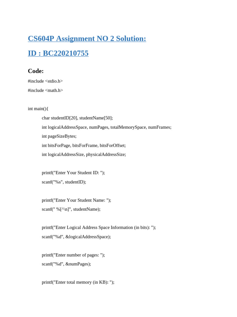 CS604P Assignment NO 2 Solution | PDF