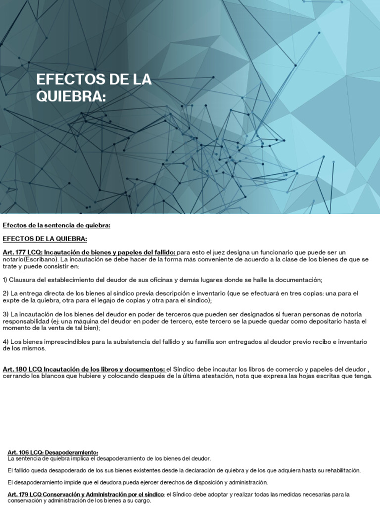 Efectos Legales de la Quiebra | PDF | Bancarrota