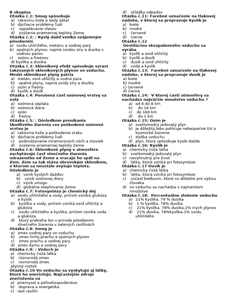 Vzduch Test B Forma | PDF