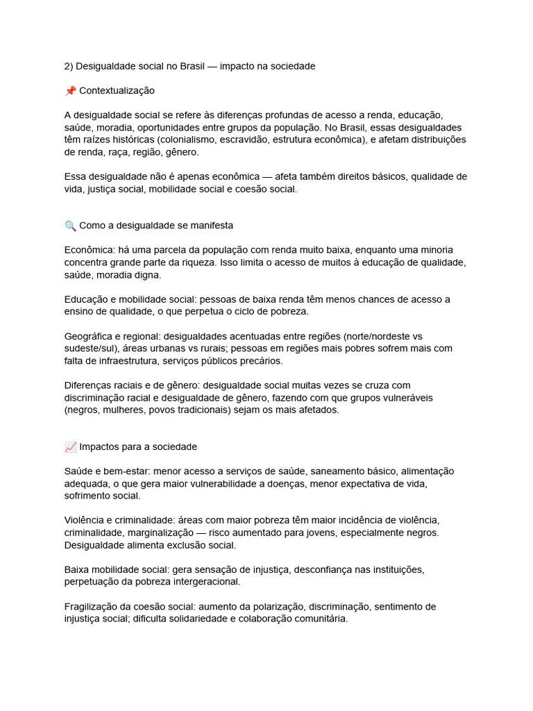Desigualdade Social | PDF | Desigualdade social | Discriminação e ...