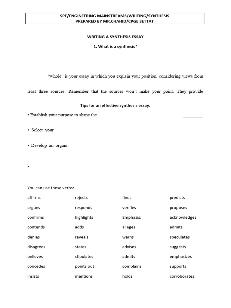 Guide to Writing a Synthesis Essay | PDF | Essays | Thesis