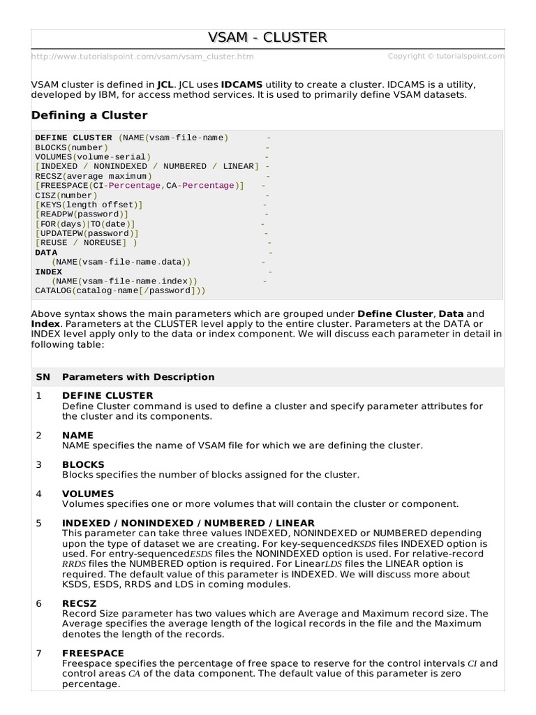 03 - VSAM Cluster | PDF | Operating System Technology | Computing