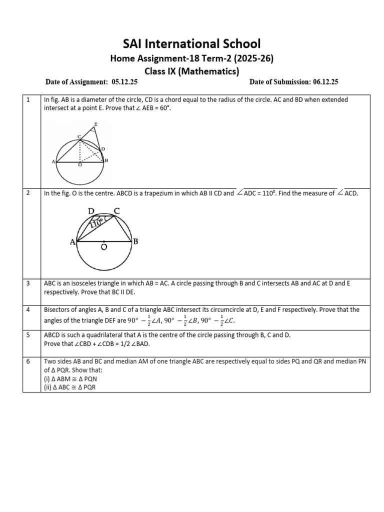 IX Math HA 18 Term-2 (05.12.2025) | PDF
