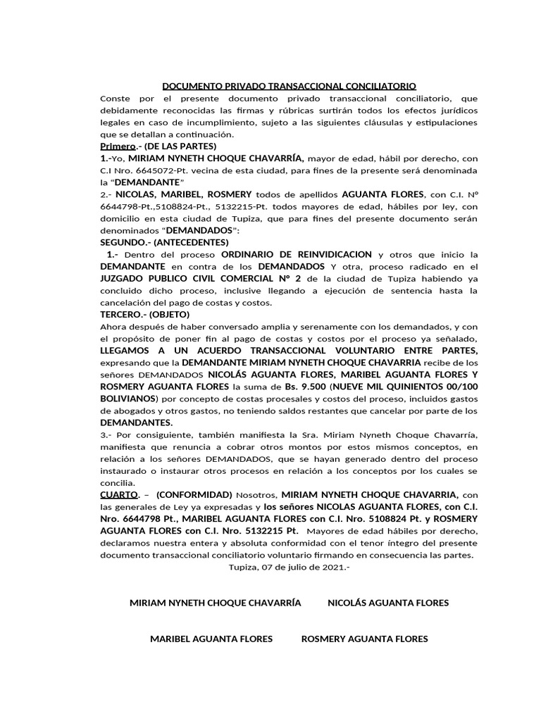 Acuerdo Transaccional entre Partes | PDF | Justicia | Crimen y violencia