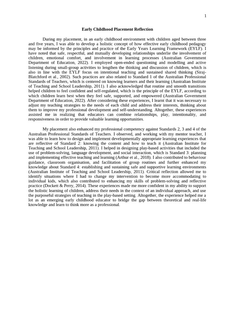 Early Childhood Placement Insights | PDF | Learning | Teachers