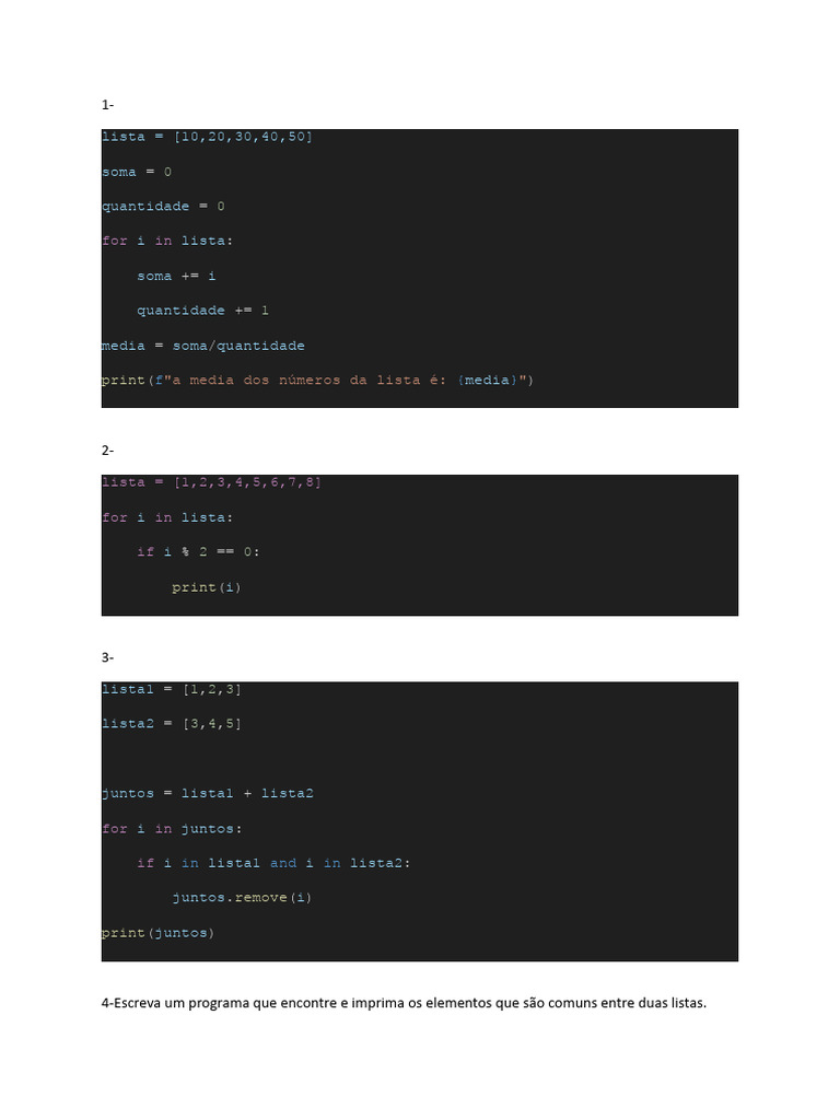 Programas em Python com Listas e Operações | PDF