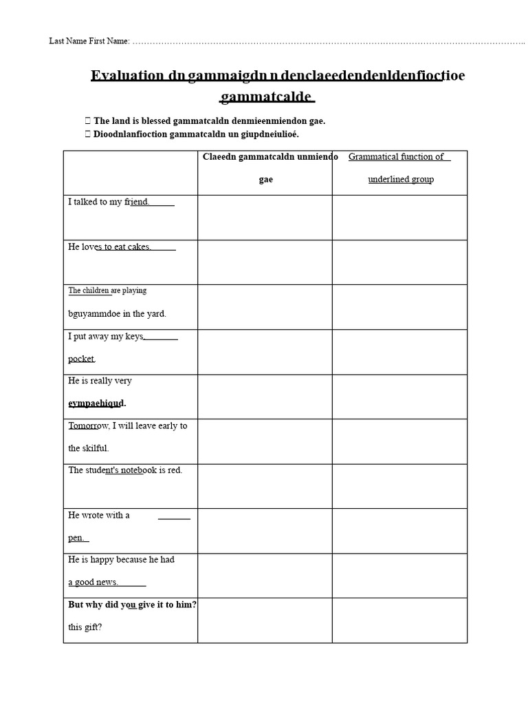Grammatical Function Evaluation Guide | PDF | Verb | Adjective