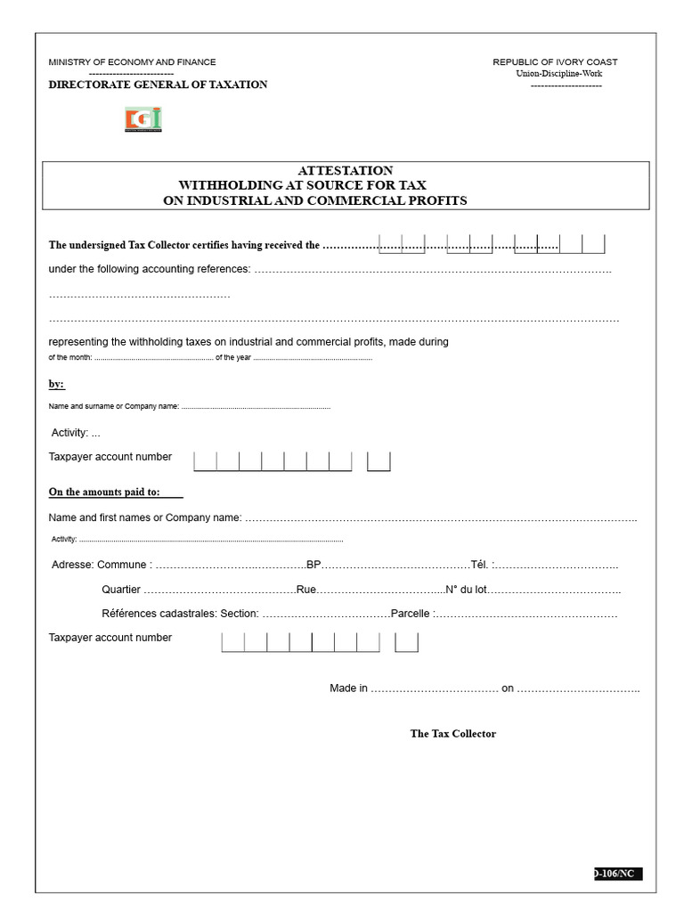 Withholding Tax Certificate For Industrial and Commercial Profit Tax ...