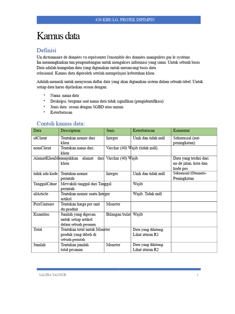 Kamus Data | PDF