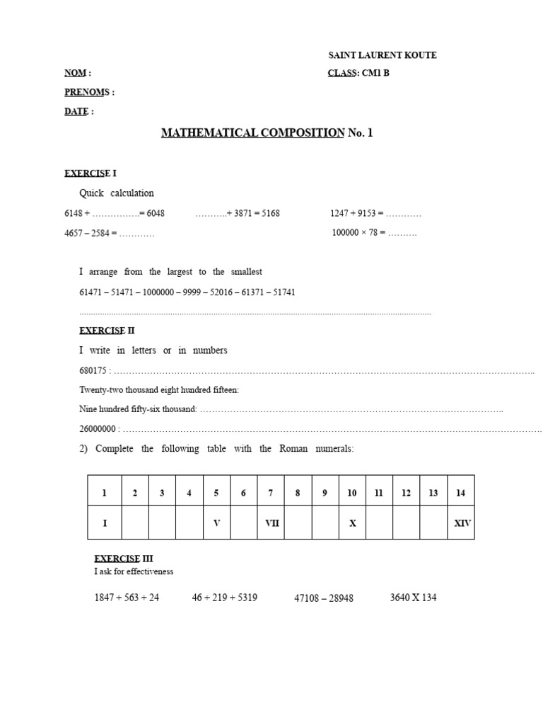 Math Composition CM1 | PDF