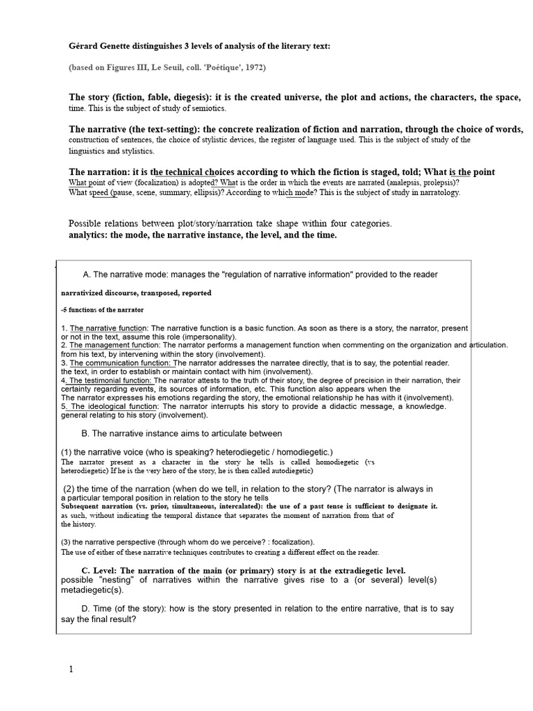 Genette's Literary Text Analysis Framework | PDF | Narrative | Narration
