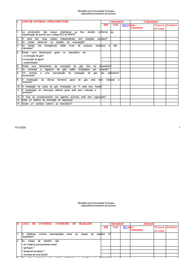 checklist LABO.xls | PDF | Laboratórios | Válvula