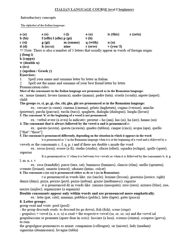 Italian Language Course (Level 1 Beginners) | PDF | Grammatical Gender ...
