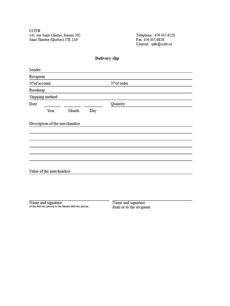 CCITB Delivery Slip Template | PDF