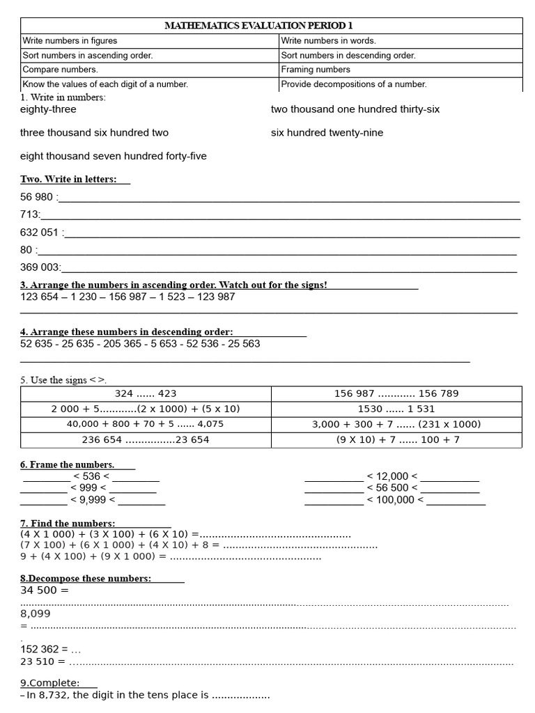 Mathematics Evaluation: Number Skills | PDF | Mathematics