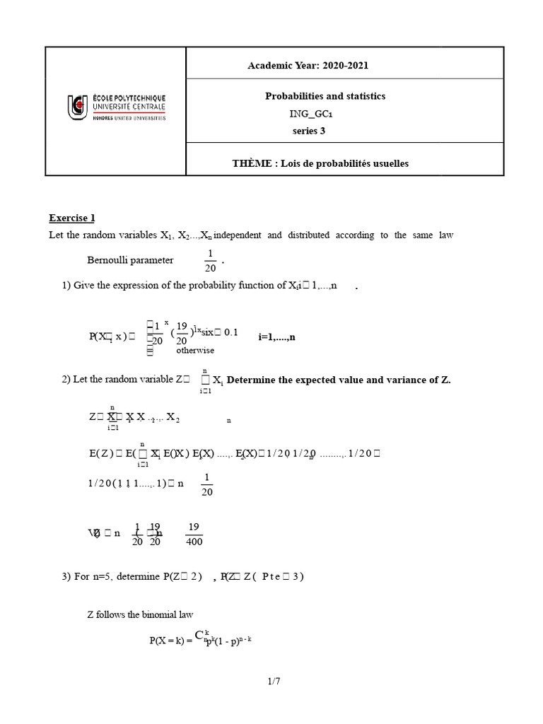 Probability and Statistics Exercises 2020-2021 | PDF | Probability ...