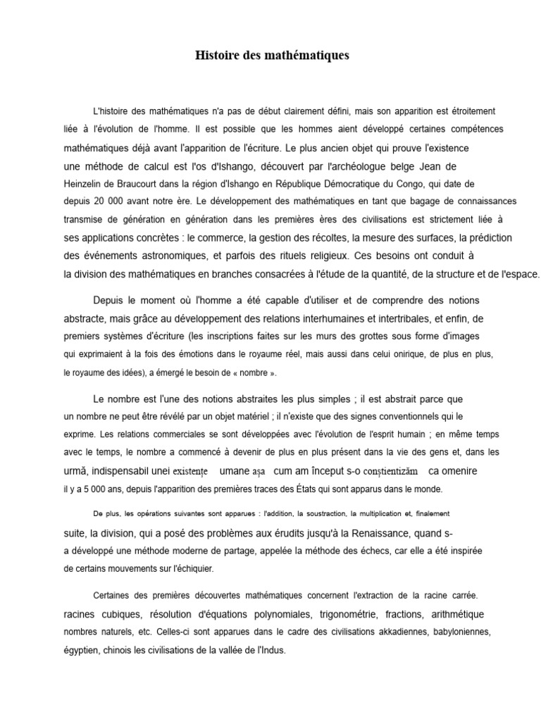 Évolution des mathématiques à travers l'histoire | PDF | Mathématiques ...