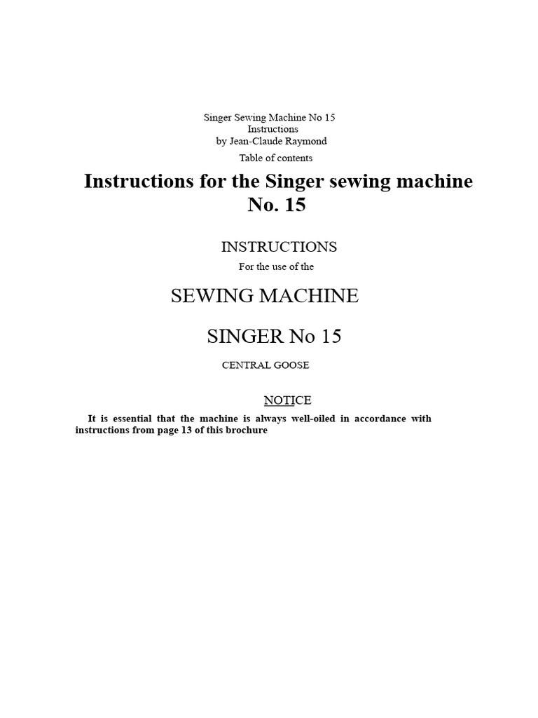 Singer No. 15 Sewing Machine Guide | PDF | Sewing Machine | Sewing Needle